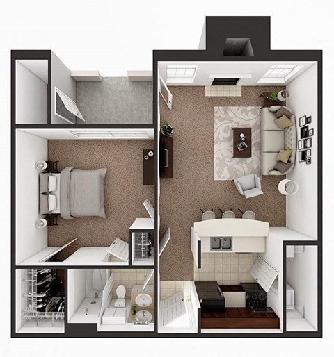 Floor plan for 1 bed, 1 bath, 661 sqft